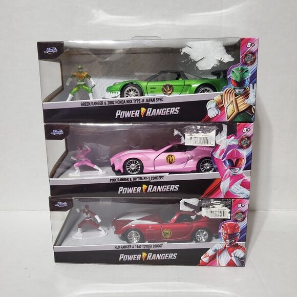 JADA Toys Power Rangers 1:24 Cars Green, Pink & Red Ranger Bundle Lot Of 3 New - Picture 1 of 9